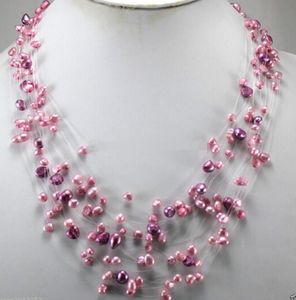 Äkta rosa lila sötvatten pärla kvinnors smycken halsband