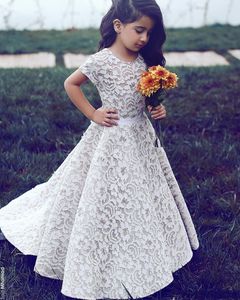 Little Full Lace Flower Girl for Weddings Jewel pesco piso do piso concurso de menina de uma linha First Communion Dresses 's