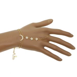 100% 925 sterling silver gold preenchido micro pave cz lua estrela charme presente de natal cadeia dupla mão jóias pulseira escravo