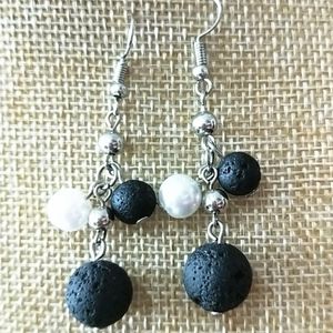 Black Lava Stone imitation pearl Earrings Necklace DIY Aromatherapy Essential Oil Diffuser Dangle Earings Jewelry Women