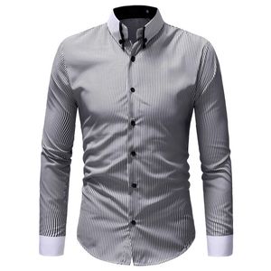 Autumn Winter New Mens Classic Striped Collar Casual Camisa Shirts Slim Long Sleeve Men Designer Male Fashion Shirt 2colour