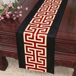 33 x 230 cm Lång kinesisk geometri silke bord löpare bröllop jul fest bord dekoration mat mode damastast bordsduk rektangulär
