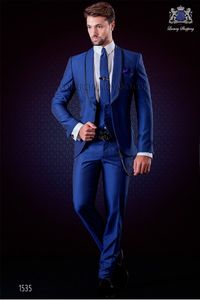 Eccellente Scialle Risvolto Royal Blue Smoking Dello Sposo Groomsman Uomo Formale Abiti Da Lavoro Uomo Prom Cena Vestito Personalizza (Giacca + Pantaloni + Cravatta + Gilet) 847