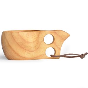 Kuksa Double Hole Cup Finland Handmade Portable Wooden Cup for Coffee Milk Water Tourism Gift wen6850