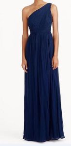 In Stock Style C Long Bridesmaid Dresses A Line Back Zipper Floor Length Navy Blue Chiffon Ruched Cheap Prom Evening Party Dress LD1225