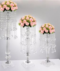 Inredning Nya Crystal Candleinners blomma Vase Rack Candle Stick Wedding Table Centerpiece Event Road Lead Candle Stands Best0171