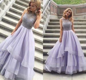 New Beading 2018 Prom Dresses A Line Sexy Backless Organza Sleeveless Scoop Neck Floor Length Long Formal Evening Party Gown