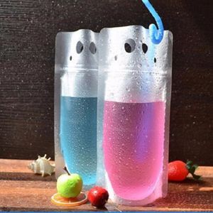 Plastic Drink Packaging Bag Pouch for Beverage Juice Milk Coffee with Handle and Holes for Straw