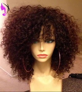 Hotselling Black /Brown Short Loose Curly Peruka dla kobiet afroamerykańskie peruki syntetyczne koronkowe peruka z grzywką odporną na ciepło włosy błonnikowe