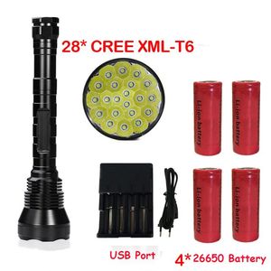 Newest Super Bright 50000 Lumen 5 Mode 28*T6 LED Flashlight Strong Torch Flash Light lamp torche with 4*26650 battery