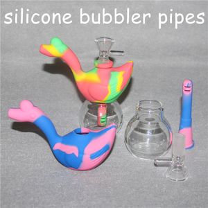 Silicone tubos de água bong unbreaks hookahs silicone petróleo fumar tubulações com tubulações de vidro 5ml recipiente de cera hookah Dabber