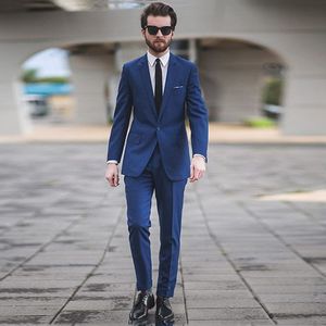 2018 Navy Blue Wedding Suits för män Slim Fit Bästa Män Brudgum Tuxedos 2 Piece Gentle Male Blazers Jacket Classic Groosmen Passar