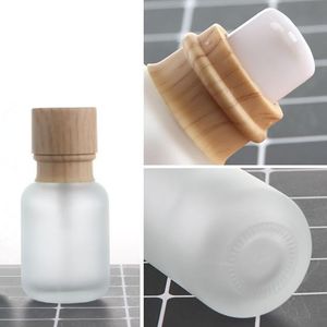 50g Empty Cosmetic Clear Frosted Glass Face Cream Jar and Wood grain cover 50ml pump lotion bottle F1527