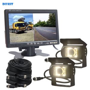 DIYKIT 7inch 2 Split LCD Screen Car Monitor LED Night Vision CCD Rear View Car Camera System for Bus Houseboat Truck
