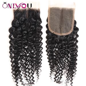 Brazilian Virgin Hair Extensions Kinky Curly 4x4 Middle Free Part Lace Closure Indian Peruvian Human Hair Kinky Curly Top Closure 10-22 inch