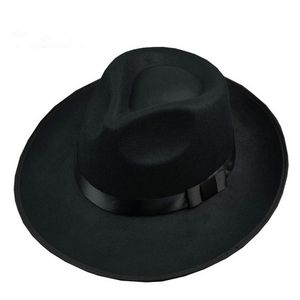 Michael Jackson Hut Bühnenshow Cap Fedoras Konzert Tanz Fedoras Klassisch Solid Black Wide Brim Jazz Gentleman Hat