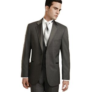 Classic Design Dark Grey Groom Tuxedos Notch Lapel Two Button Groomsmen Mens Wedding Tuxedos Excellent Man Suit(Jacket+Pants+Vest+Tie) 104