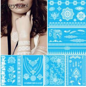 1 Sheet Temporary Tattoo White Flower Jewelry Chain Body Sticker Chest Henna Hands Arse Neck Art for Women Men Tattoo Paper WYHB