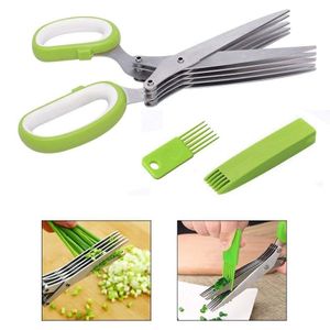 Kitchen Herb Scissors, Multipurpose Herb Cutting Scissors Kitchen Shears Stainless Steel 5 Blades with Cleaning Brush & Cover Comb