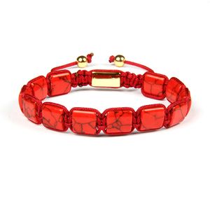 Neues Design Howlith-Quadrat-Herrenarmbänder Großhandel 10 teile/los 4 Farben 10x10mm künstliche Howlith-flache Steinperlen geflochtenes Armband