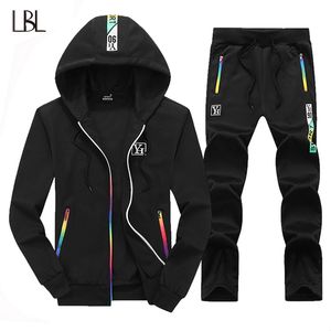 Slim Tracksuits Homens Definir Outono Inverno Zipper Hoodie Sweatsuits Streetwear Com Capuz Sweatshirts Sweartpants Duas Peças Mens Sets