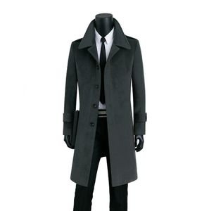 Casaco de lã longa masculino de trincheira de peito de peito simples sobretudo masculino casere casaco masculino inverno erkek England Grey preto