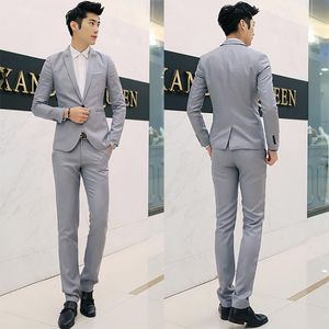 Color sólido Coreano Slim Fit informal Blazer Leisure traje para hombres Botón único