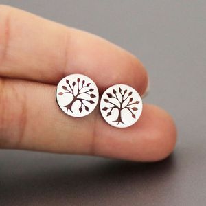 Brinco Everfast New Round Gem Tree Minimalistic Tree of Life Brincos de Aço Inoxidável Studs Moda Orelha Jóias Para Mulheres Meninas T106