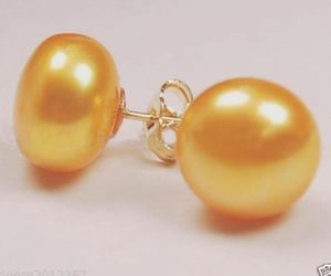 8-9mm genuine Yellow gold Fresh water pearl earrings Solid stud earring Brand New High Quality Fashion Picture