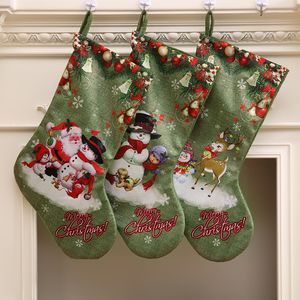 Decorações do Natal Xmas Stocking Sock Gift Bag Ornamentos Bolsa decorativa com cordão Doces Sacos Canvas Reindeer Snowman WX9-762