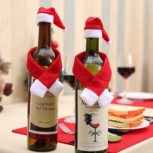 Christmas Wine Bottle Cover Set Santa Claus Bottle Scarf Sweater With Hats Xmas Home Party Ornament