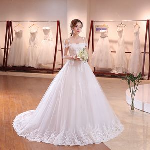 Sexy Trägerloses Ärmelloses Applikationen Spitze Zug Hochzeitskleid 2017 Neue Ankunft Elegante braut Vestido De Noiva Weg Von der Schulter