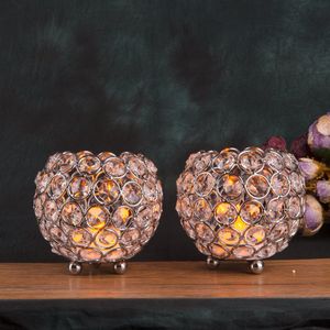 Кристалл бусы Глобус Подсвечник Свеча Чаша Sparkly Votive канделябры кристалл на Рождество Свадебный Centerpiece Home Deco (серебро)