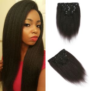 7st / Set Kinky Straight Clip In Human Hair Extensions Partihandel Billiga 100% Natural Nuricle Hair In Stock G-Easy