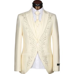 Fashion Design Champagne bordado noivo smoking dos homens do casamento smoking formal homens / Prom / Jantar / ternos feitos sob encomenda (Jacket + Calças + Vest + Tie) 2055