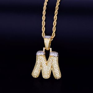 Men s Snow Bubble Letters Necklaces Pendant Charm Ice Out Cubic Zircon Hip hop Jewelry With Rope Chain Hot Seller