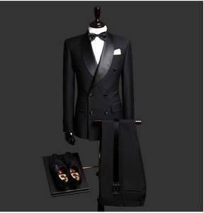 Stilig sjal lapel brudgummen dubbelbröst brudgum tuxedos svarta män kostymer bröllop/prom/middag man blazer jacka byxor slips