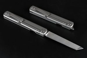Factory price wholesale High End Ball Bearing Folding Knife D2 Satin Tanto Blade TC4 Titanium Alloy + Carbon Fiber Handle EDC Pocket Knives