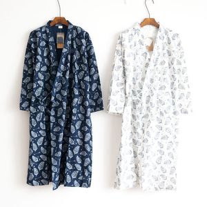 Primavera Homens Imprimir Vestido Vestido Casual SleepGown Casa Desgaste Japonesa Estilo Masculino Quimono Bath Vestido Solto Algodão Sleepwear