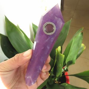 Handgjorda Amethyst Crystal Quartz Point Pipe Natural Healing Gemstone Crystal Wand Pipe för tobak 4 - 4,3 tum