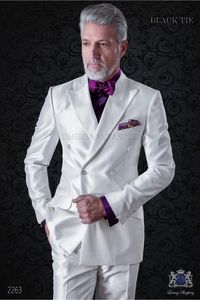 Новая мода белый сатин жених смокинги отличные жениха пиджаки двубортные тонкие подходят мужские деловые вечеринки помпу-костюм ((куртка + брюки + луки)