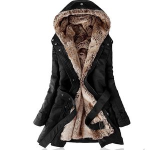 Faux fur lining women's fur Hoodies Ladies coats Sping winter warm long coat jacket cotton clothes thermal parkas