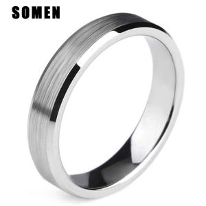 4mm Silver Tungsten Karbid Kvinnor Ringborste Polerat Beleved Edge Engagement Ringar Kvinnlig Bröllop Band Mode Äktenskap Smycken S18101608