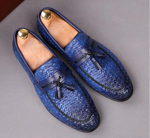 Men Dress Shoes couro genuíno Casual Driving Oxfords Flats Sapatos Mens borla Loafers mocassins italianos para homens BMM198