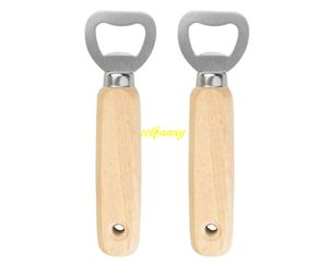 100pcs/lot Personalized Engraved Stainless steel wooden handle beer bottle opener wood opener with holes For wedding gift