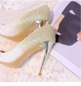 Bingling Ombre cekinowe buty ślubne do obcasów panny młodej obcasy Bankiet wysokie obcasy plus size spiczasty palce 3 kolory buty ślubne 273x