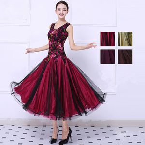 2019 NUOVI adulti / ragazze ballo vestito da ballo donne moderno valzer concorso standard ballo vestito rosso sexy pizzo fiore stampato abito senza maniche