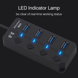 Höghastighet 4 Port USB Hub 5GBPS USB 3.0 HUBS med ON / OFF Switch LED Multi Splitter för MacBook Pro Laptop PC DHL FedEx Free Ship