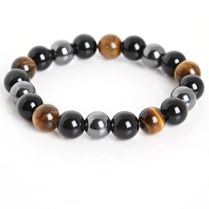 Bracciale in pietra di ematite nera con ossidiana da 10 mm, occhio di tigre, per donna, regalo, bracciale da uomo