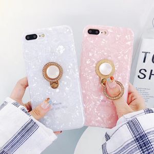Luxury Shellfish Marble Phone Cases For iPhone X Cover Soft TPU Cover For iPhone 7 8 6s Plus Glitter Case With Finger Ring